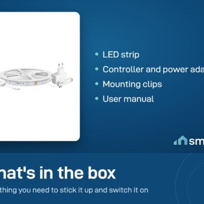 What's in the Govee RGB LED Strip Light box: strip, controller, power adapter, clips, manual