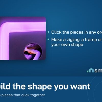 Govee Glide Wall Light corner piece glowing purple where two pieces join