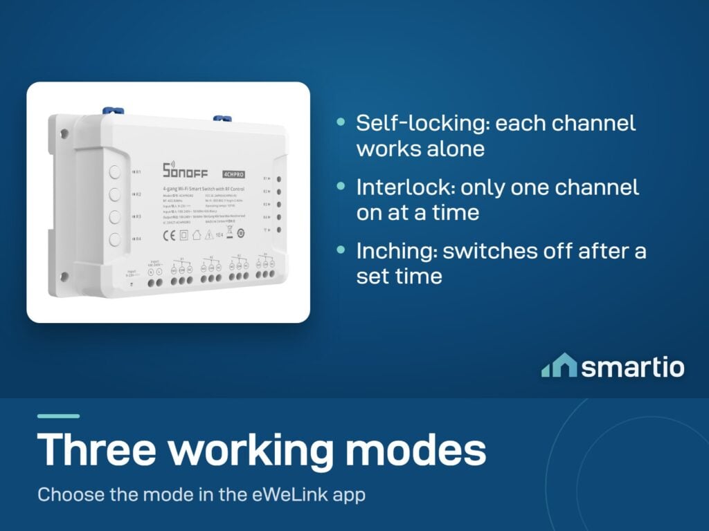 Sonoff 4CHPRO R3 working modes: self-locking, interlock and inching