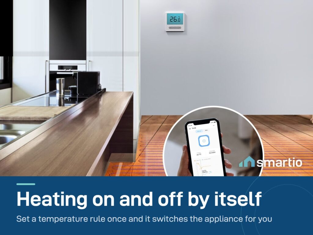 Sonoff TH Elite on the wall controlling floor heating, with the eWeLink app
