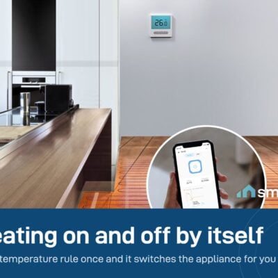 Sonoff TH Elite on the wall controlling floor heating, with the eWeLink app