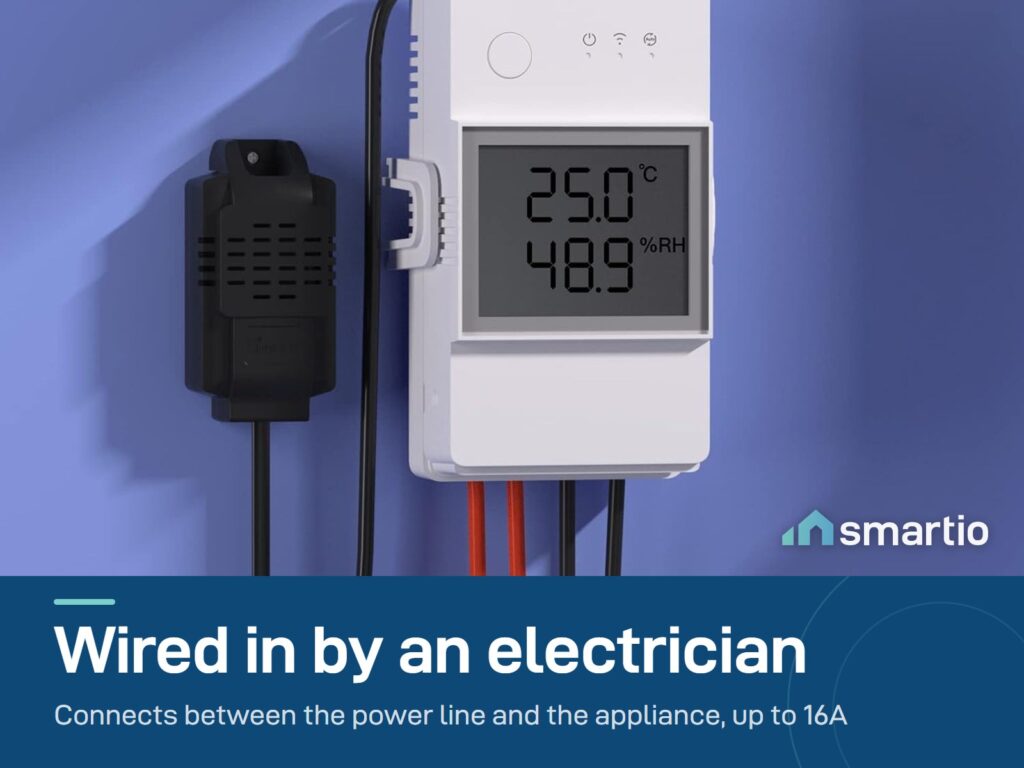 Sonoff TH Elite wired in with a temperature probe connected