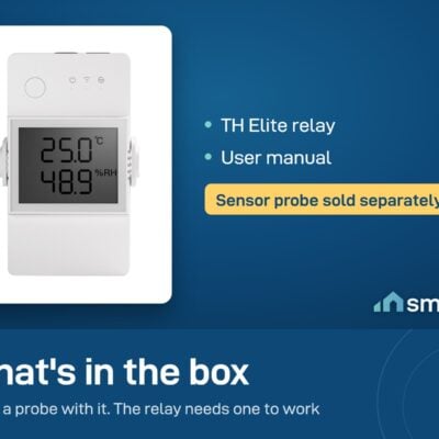 What's in the Sonoff TH Elite box: relay and user manual. Sensor probe sold separately