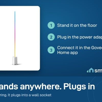 Govee Lyra floor lamp setup: stand it on the floor, plug in, connect in Govee Home
