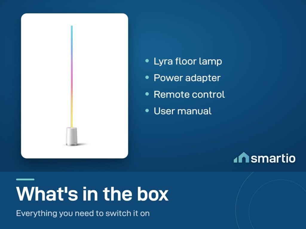 What's in the Govee Lyra floor lamp box: lamp, power adapter, remote control and user manual
