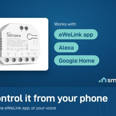 Sonoff DUALR3 module works with the eWeLink app, Alexa and Google Home