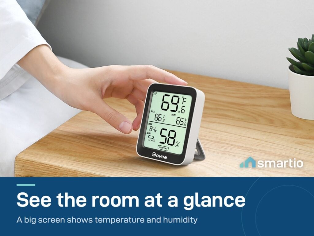 Govee H5075 thermometer and humidity monitor on a shelf