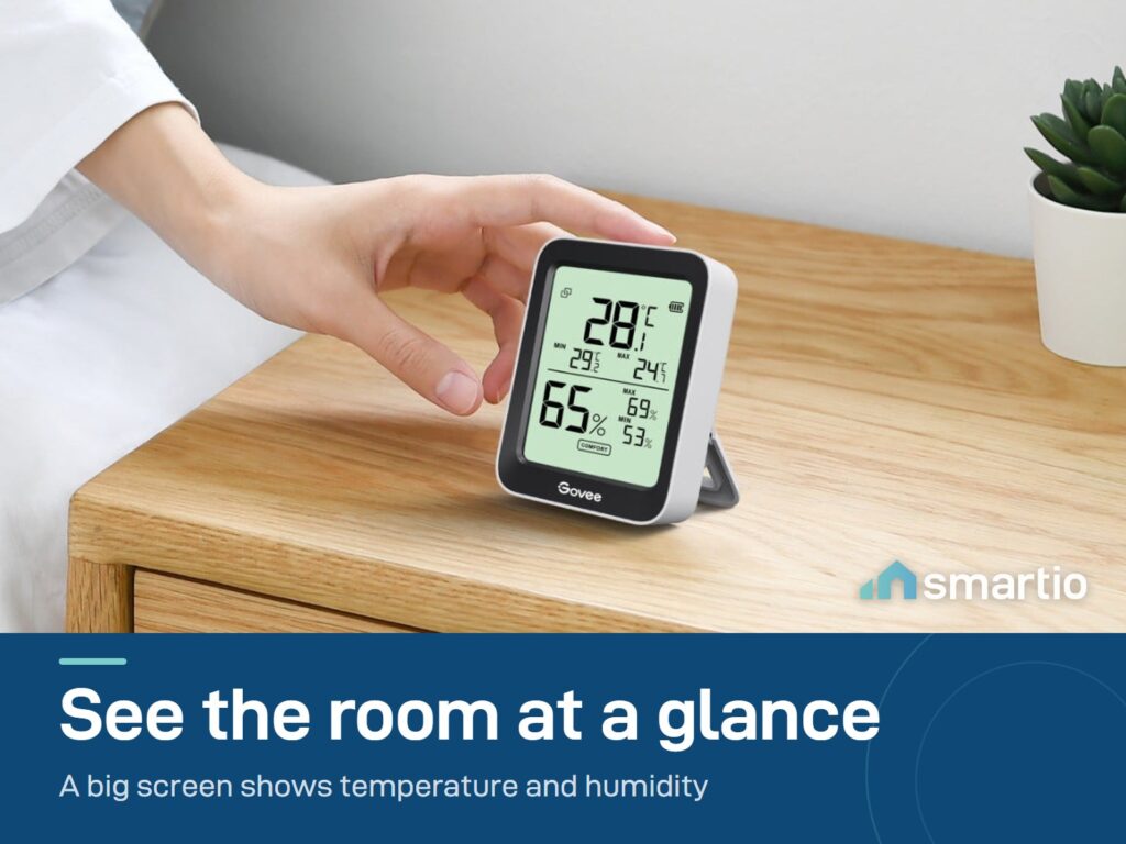 Govee H5075 thermometer and humidity monitor on a shelf