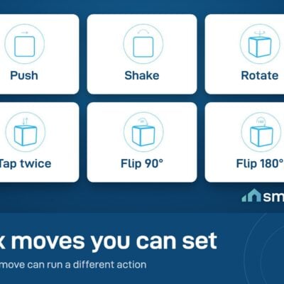 Aqara Cube gestures: push, shake, rotate, tap twice, flip 90 degrees and flip 180 degrees
