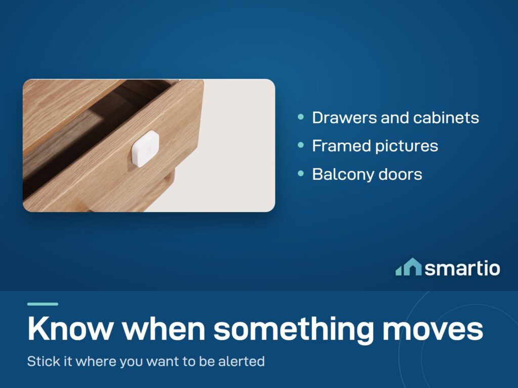 Aqara Vibration Sensor stuck inside a wooden drawer to alert you when it is opened