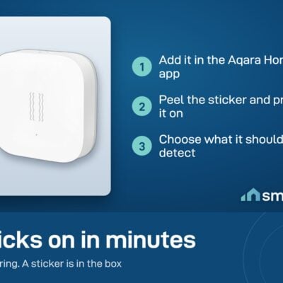 Aqara Vibration Sensor setup: add it in the Aqara Home app, stick it in place, choose what it should detect