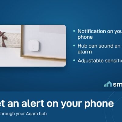 Aqara Vibration Sensor on the back of a framed picture, alerting your phone if the picture is moved