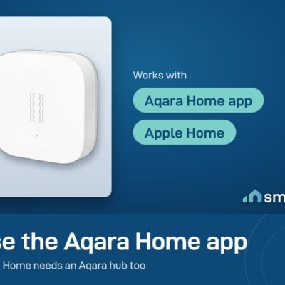Aqara Vibration Sensor works with the Aqara Home app and Apple Home. Both need an Aqara hub