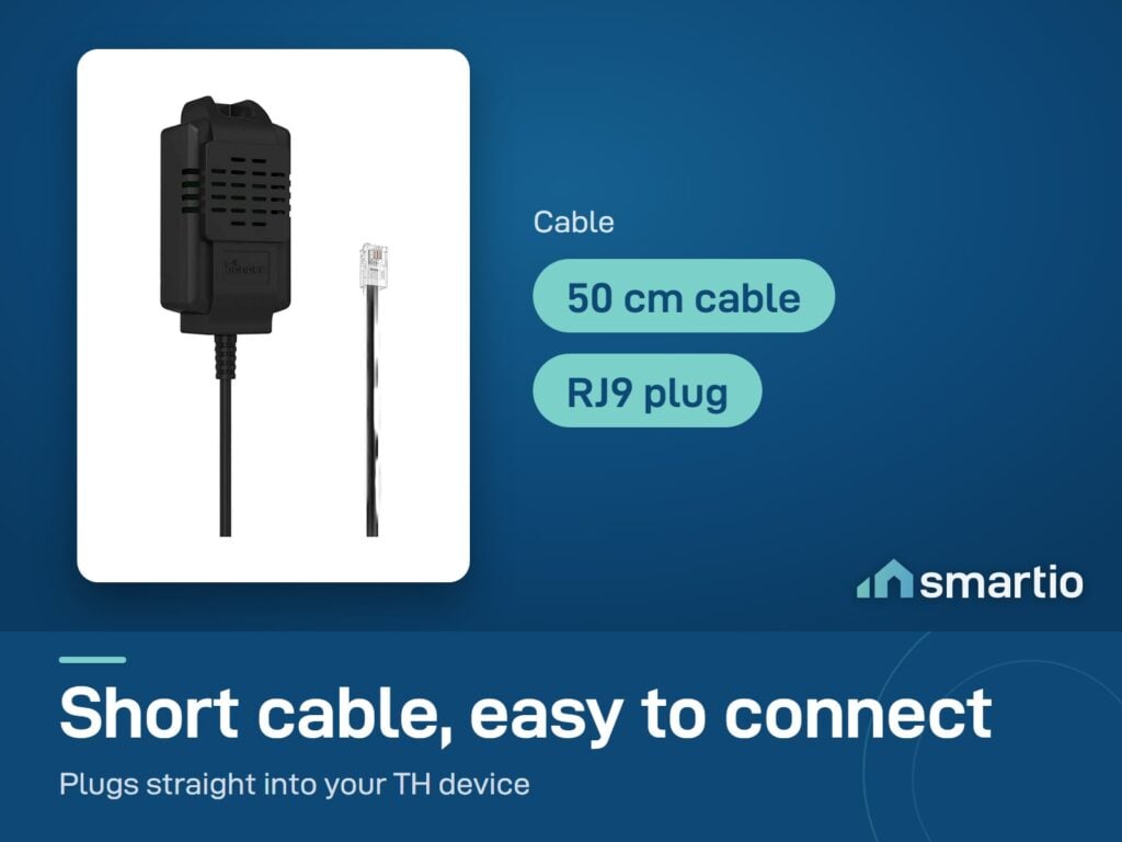 Sonoff THS01 probe has a 50 cm cable with an RJ9 plug that connects to a TH device