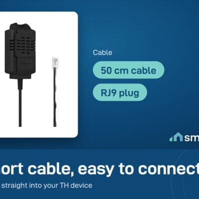 Sonoff THS01 probe has a 50 cm cable with an RJ9 plug that connects to a TH device