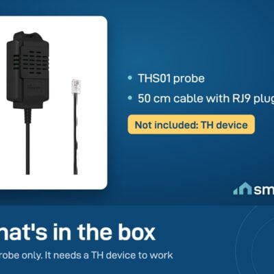 What's in the Sonoff THS01 box: probe with 50 cm cable and RJ9 plug. TH device not included