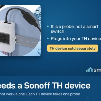 Sonoff WTS01 probe plugged into a Sonoff TH Elite. The probe needs a TH Elite or TH Origin, sold separately