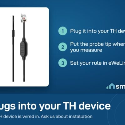Sonoff WTS01 probe setup: plug into the TH device, place the probe tip, set a rule in eWeLink
