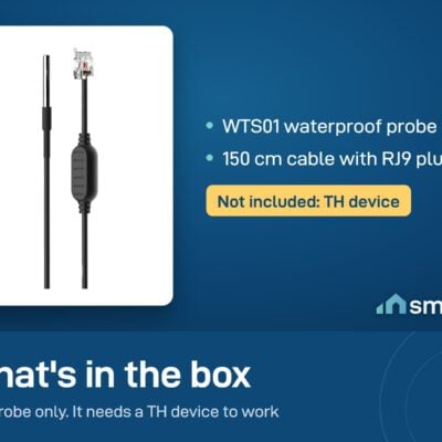 What's in the Sonoff WTS01 box: waterproof probe with 150 cm cable and RJ9 plug. TH device not included