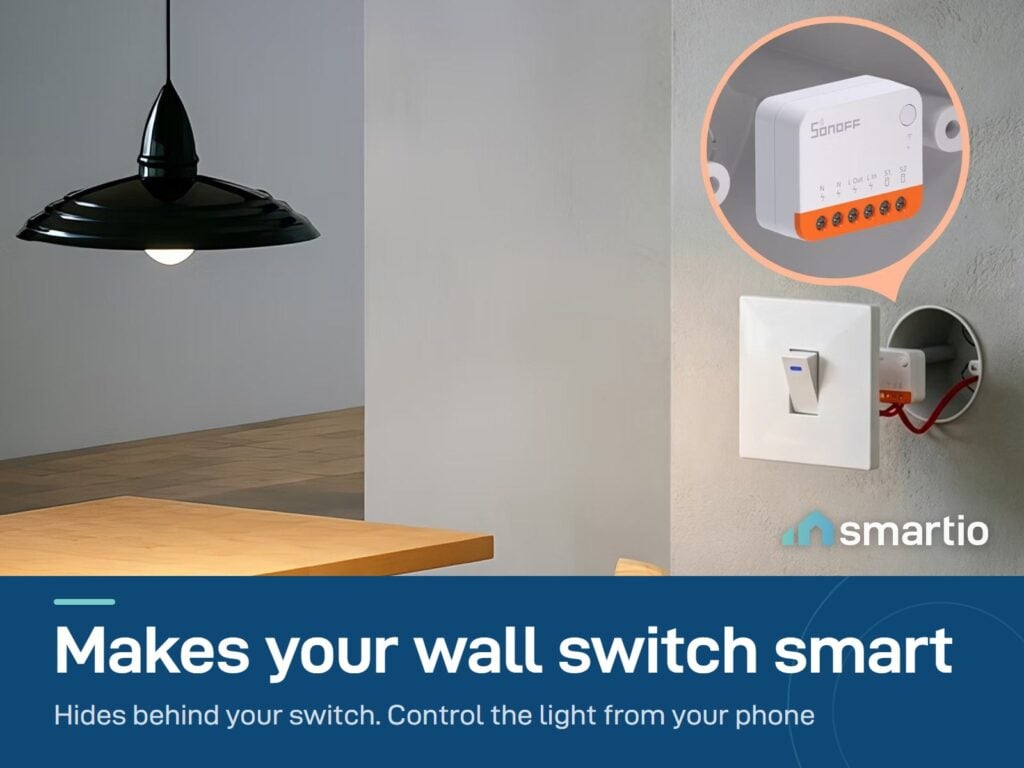 Sonoff MINIR4 hidden behind a wall switch that controls a pendant light