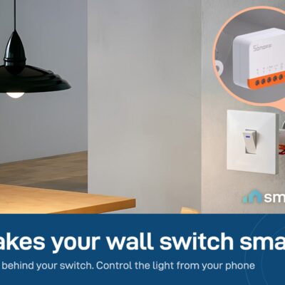 Sonoff MINIR4 hidden behind a wall switch that controls a pendant light