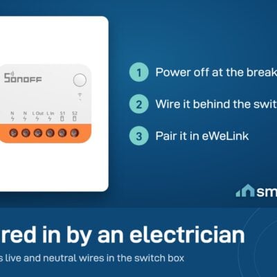 Sonoff MINIR4 install: power off, wire it behind the switch, pair it in eWeLink