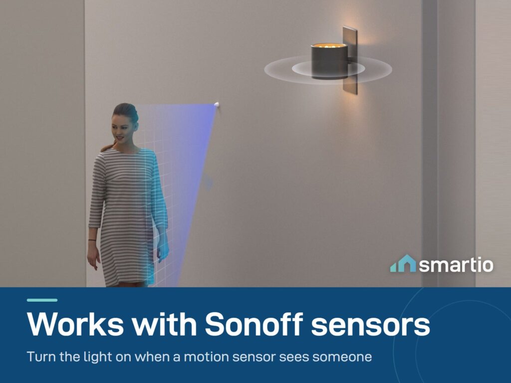 Light turning on as a woman walks past a motion sensor