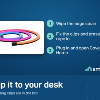 Govee desk neon rope light install: wipe the edge, fix the clips, plug in and open Govee Home