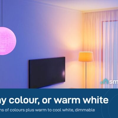 Govee Smart LED Bulb in a pink colour in a living room
