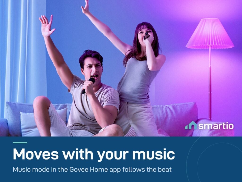 Govee Smart LED Bulb in music mode while a couple sings