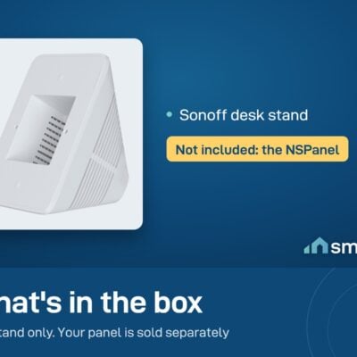 What's in the Sonoff desk stand box: the stand only. The NSPanel is not included
