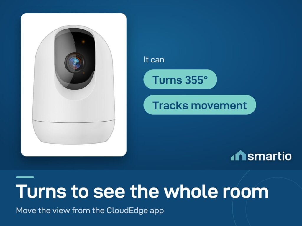 CloudEdge Pan and Tilt Camera turns 355 degrees and tracks movement