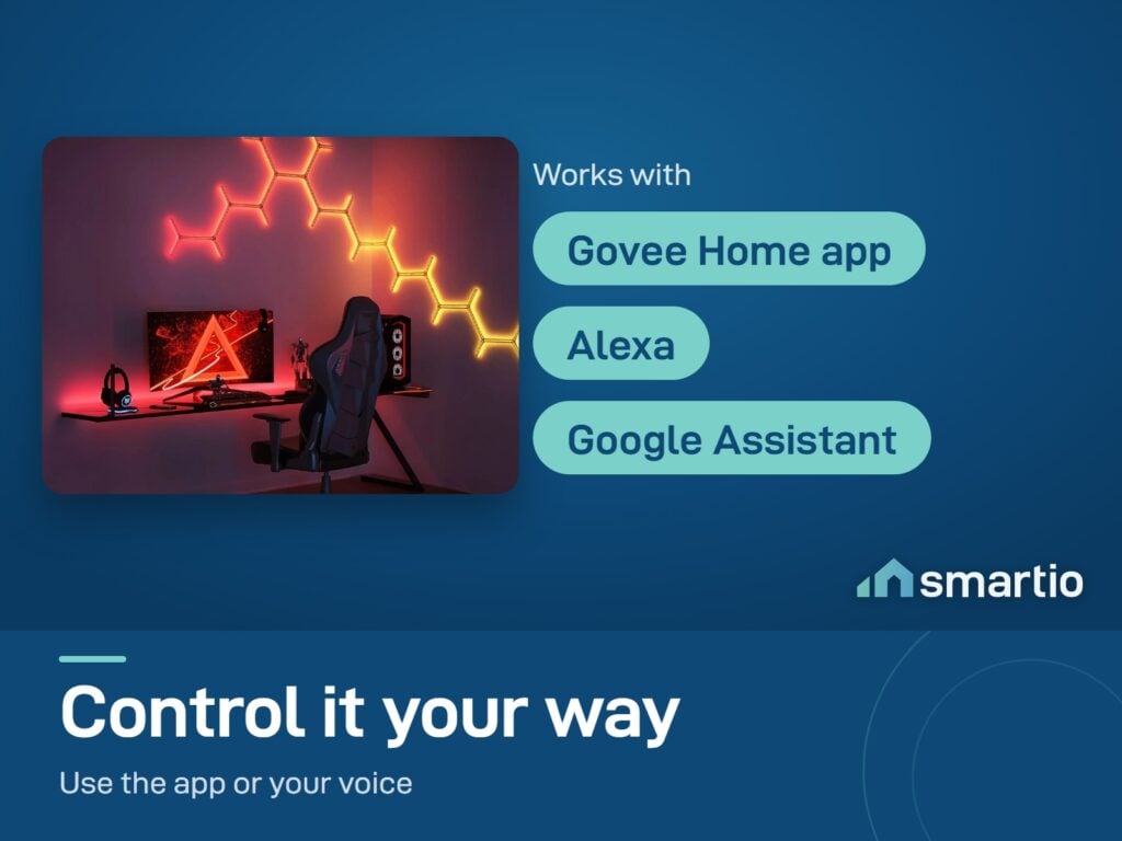Govee Glide Y Lights in orange on a gaming room wall; works with the Govee Home app, Alexa and Google Assistant