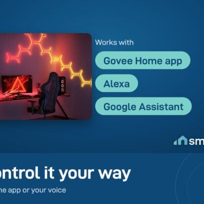 Govee Glide Y Lights in orange on a gaming room wall; works with the Govee Home app, Alexa and Google Assistant