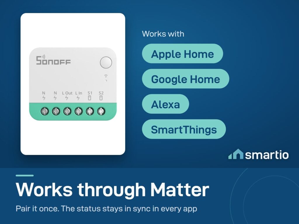 Sonoff MINIR4M Matter relay works with Apple Home, Google Home, Alexa and SmartThings through Matter