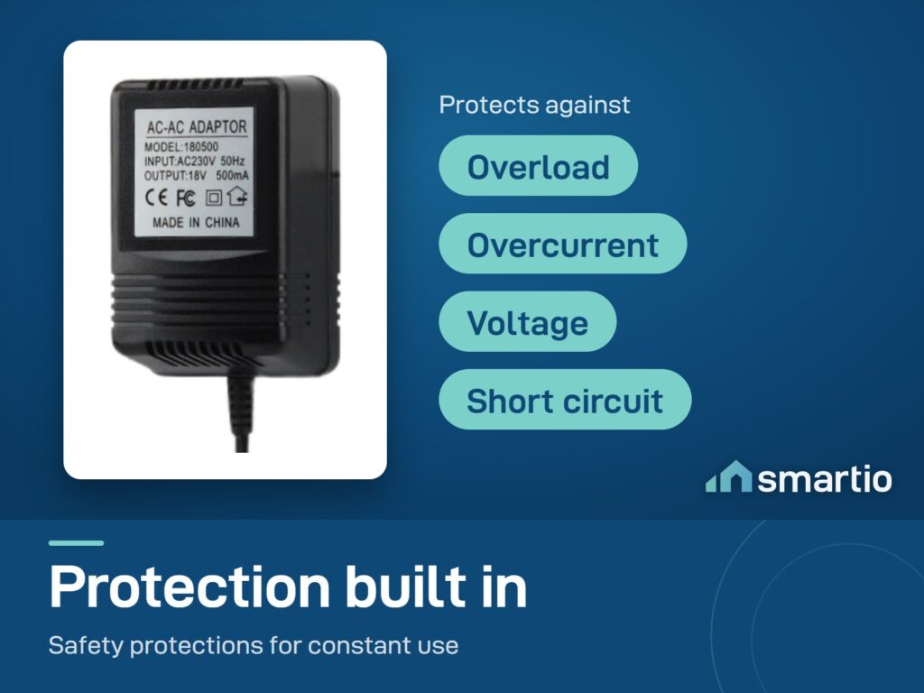 Video doorbell 18V transformer with protection against overload, overcurrent, voltage problems and short circuits