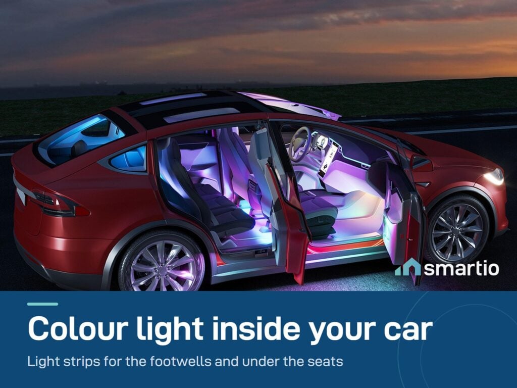 Govee Car LED Lights glowing inside a car at dusk