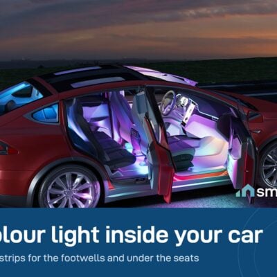 Govee Car LED Lights glowing inside a car at dusk