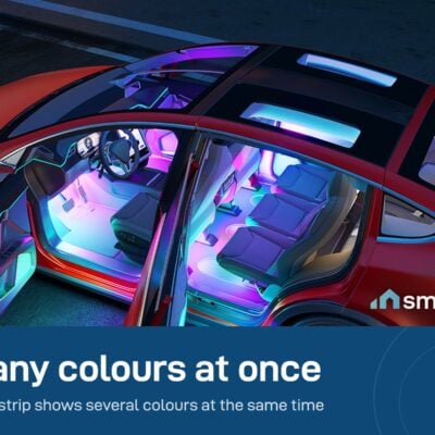 Govee Car LED Lights showing several colours inside a car