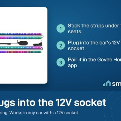 Govee Car LED Lights setup: stick the strips, plug into the 12V socket, pair in Govee Home