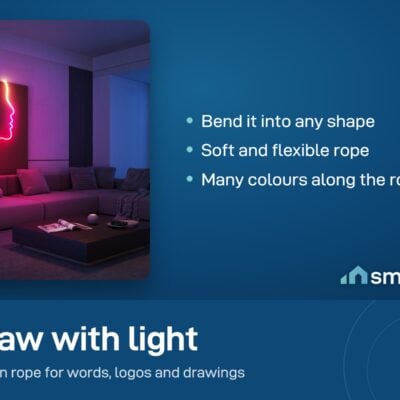 Govee Neon Rope Light 2 bent into a glowing line-art face on a living room wall