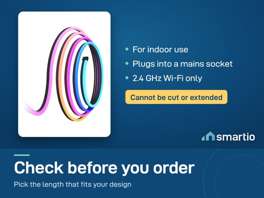 Govee Neon Rope Light 2: indoor use, mains power, 2.4 GHz Wi-Fi, cannot be cut or extended
