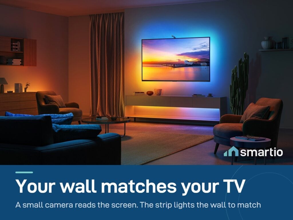 Govee TV Backlight 3 Lite lighting the wall behind a TV in the same colours as the screen