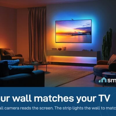 Govee TV Backlight 3 Lite lighting the wall behind a TV in the same colours as the screen