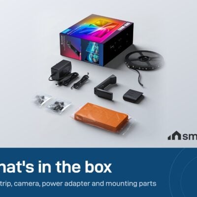 What's in the Govee TV Backlight 3 Lite box: LED strip, camera, power adapter and mounting parts