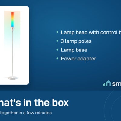 What is in the Govee Cylinder Floor Lamp box: lamp head with control box, 3 lamp poles, base and power adapter