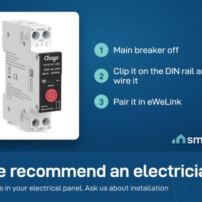 Chayo (Tongou) eWeLink smart breaker install: main breaker off, clip on the DIN rail and wire it, pair in eWeLink