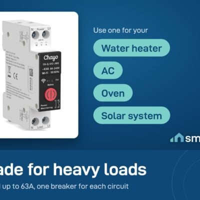 Chayo (Tongou) eWeLink smart breaker rated up to 63A, for water heaters, AC, ovens and solar systems