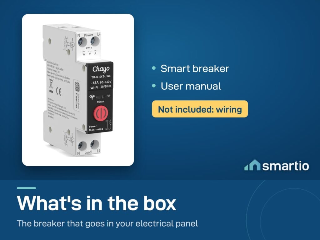 What's in the Chayo (Tongou) eWeLink smart breaker box: breaker and user manual. Wiring is not included
