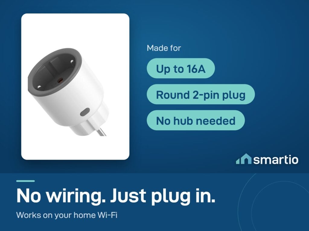 Sonoff S60 smart plug: up to 16A, round 2-pin plug, no hub needed